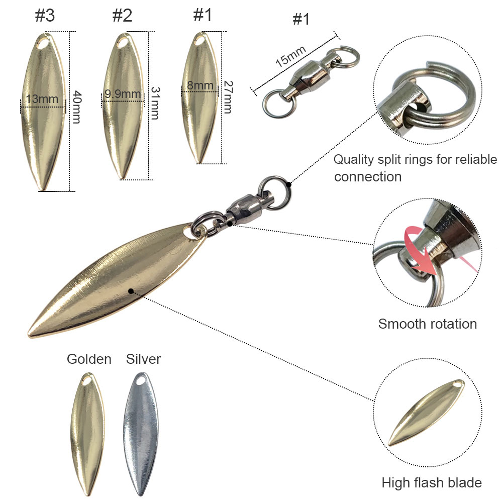 10pcs Willowleaf Blades Spinne - Fishing Lure Blade Bait บทวิจารณ์และราคา