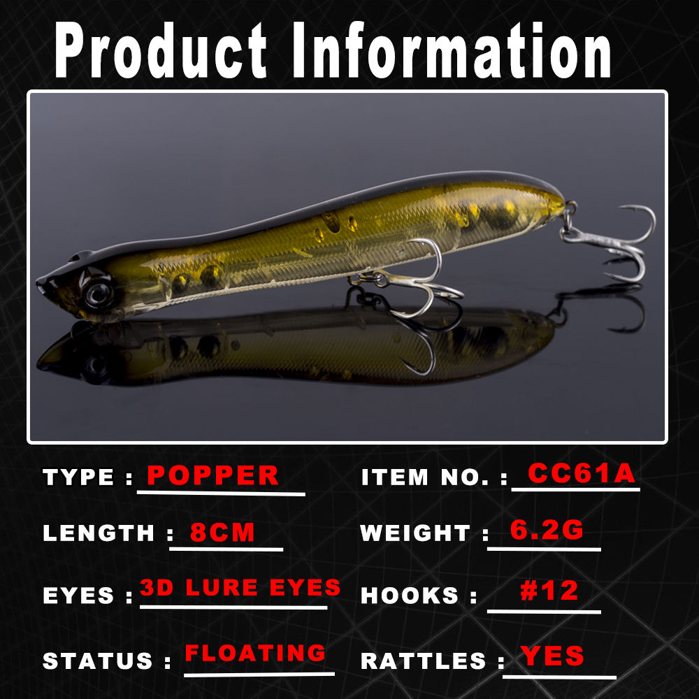 AYWFISH 8CM 6.2G Baby Popper F - Fishing Lure Popper บทวิจารณ์และราคา